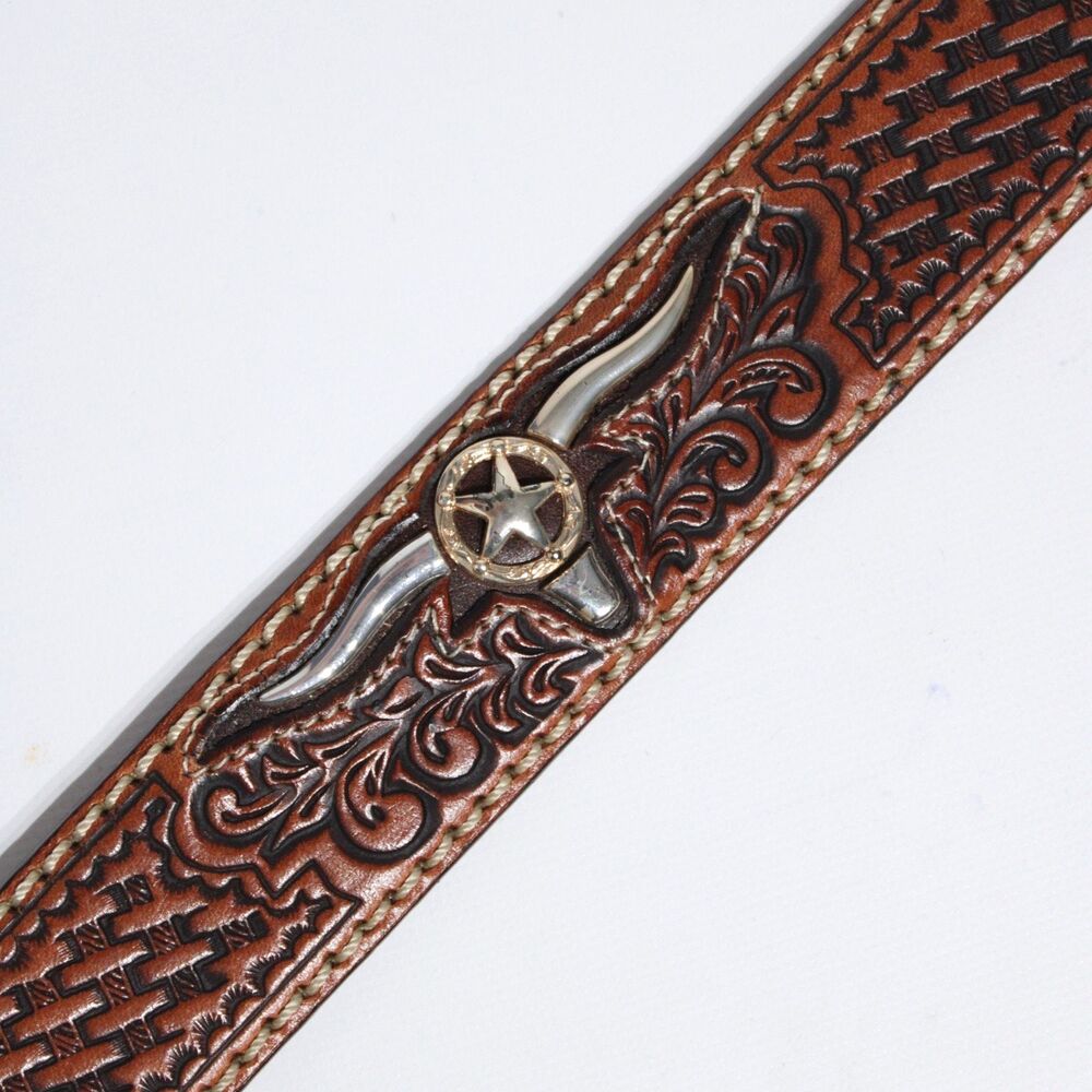 NWT Justin Texas Longhorn Brown Leather Western Belt Men Size 36 (44" x 1.5") - Picture 8 of 14